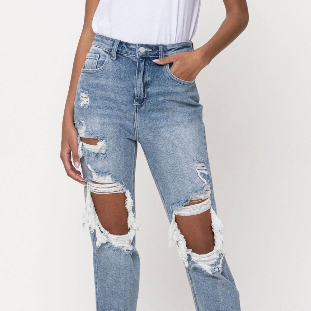 High Rise Straight Distressed Jeans!